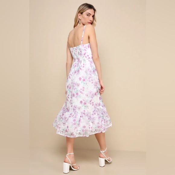LULUS SIZE M Deeply Darling White Floral Organza Burnout Strapless Midi Dress - Picture 2 of 6